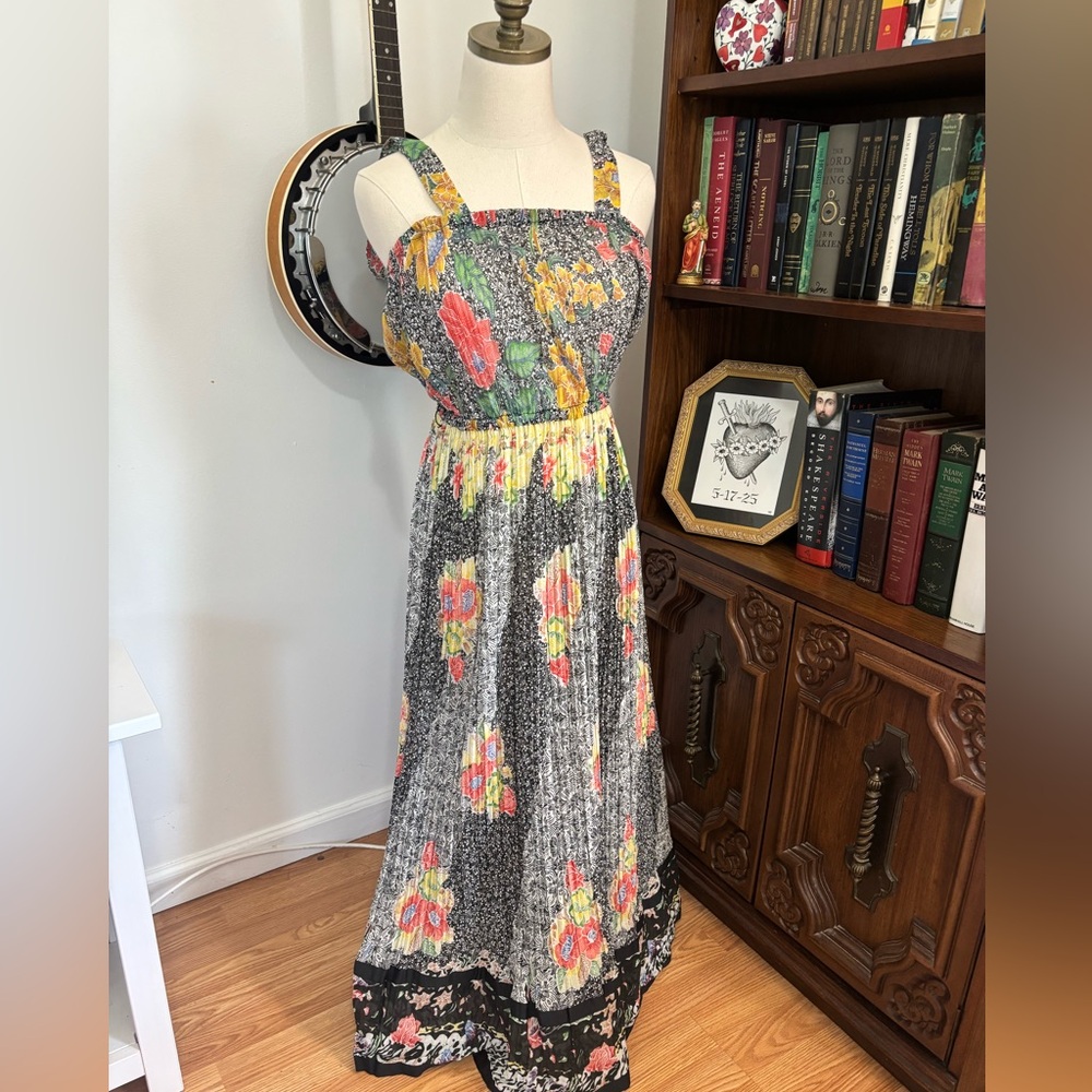 TRUE VTG 70s Miss Elliette Floral Mixed Print Cotton Maxi Dress SZ Med